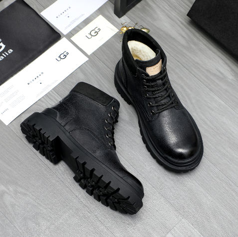 UGG Embossed Leather Lace-Up Boot – Triple Black