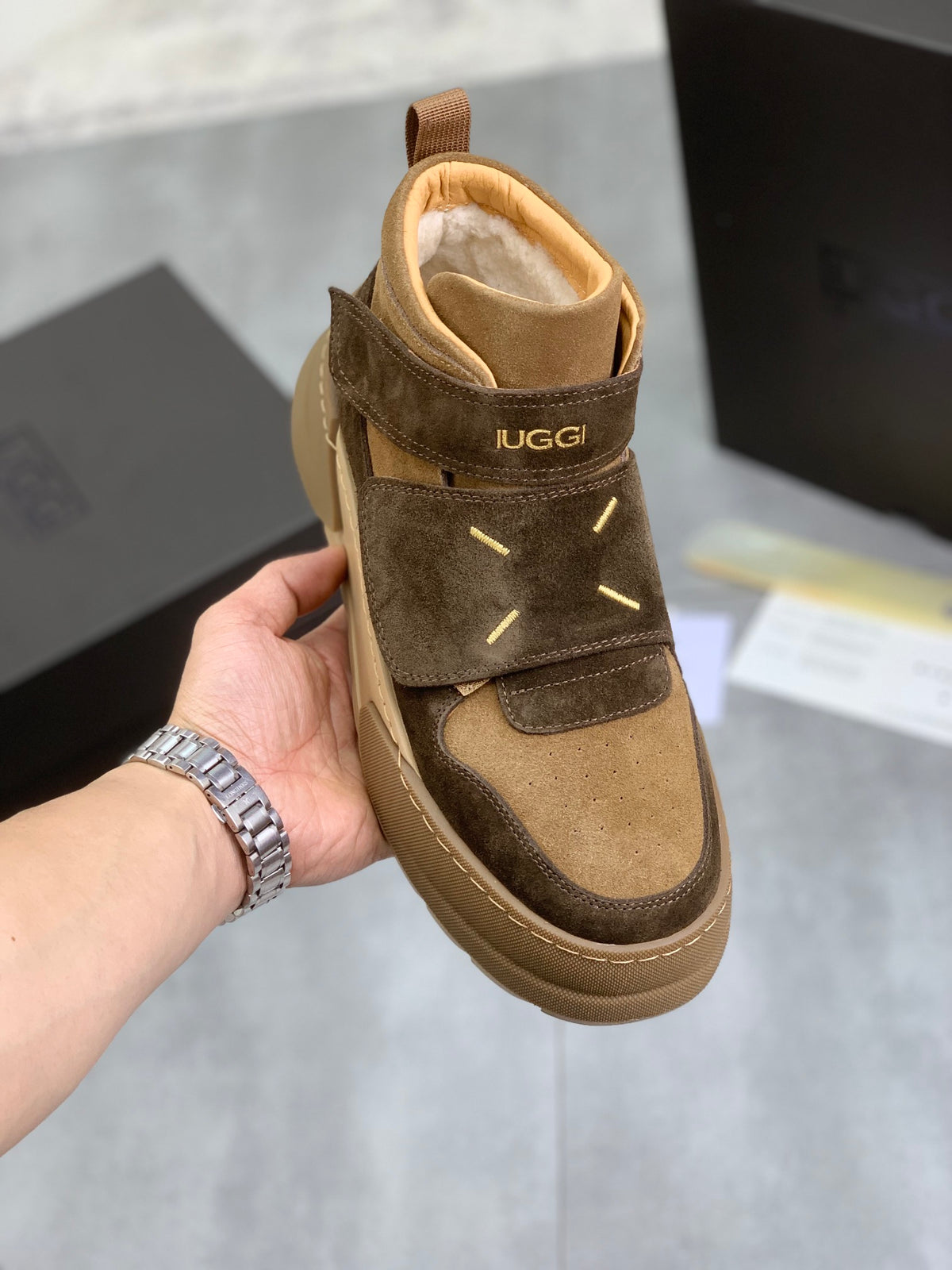 UGG Velcro Strap High-Top Sneaker Boot – Olive Brown