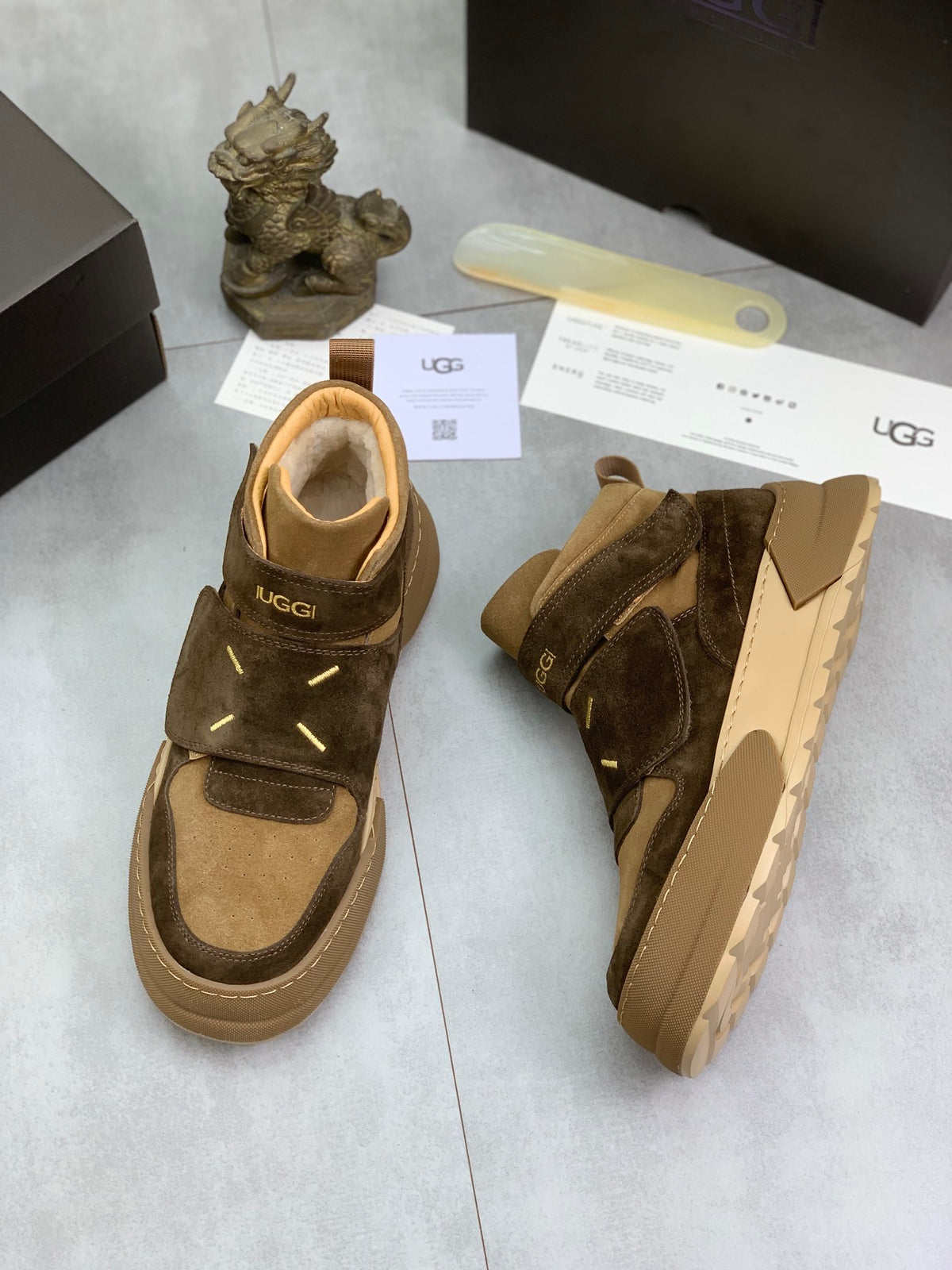 UGG Velcro Strap High-Top Sneaker Boot – Olive Brown