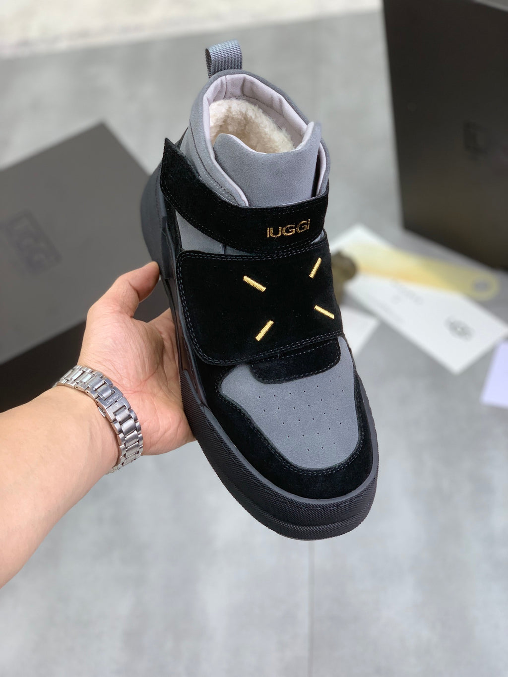 UGG Velcro Strap High-Top Sneaker Boot – Black & Grey