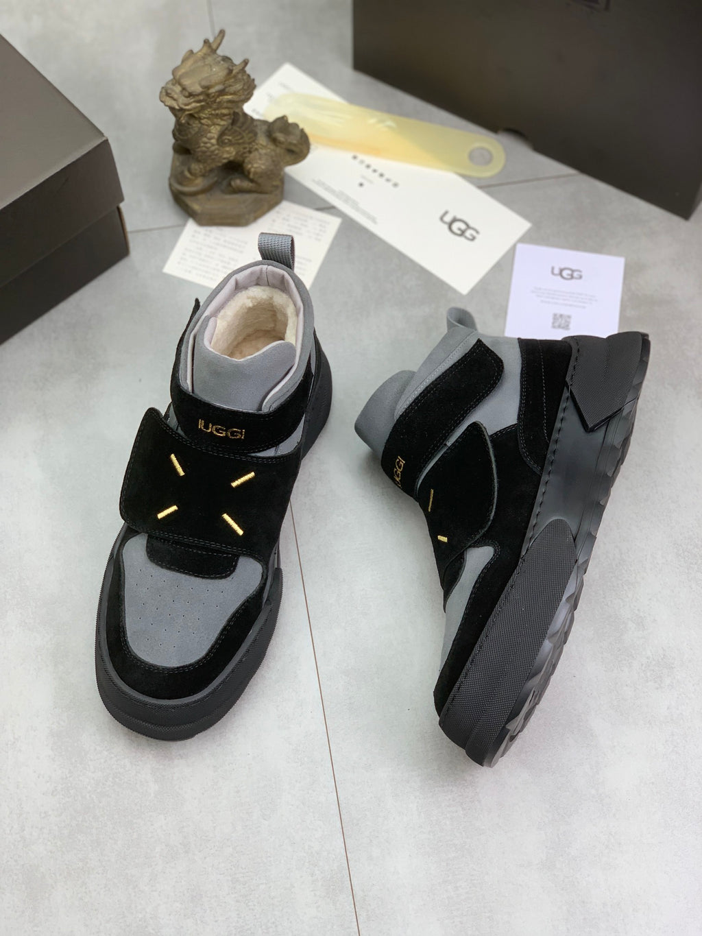 UGG Velcro Strap High-Top Sneaker Boot – Black & Grey