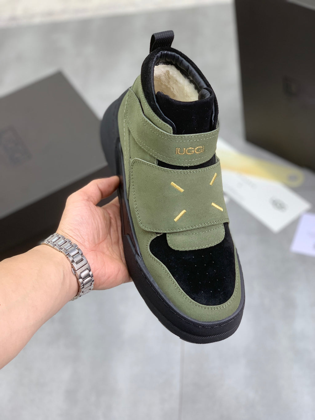UGG Velcro Strap High-Top Sneaker Boot – Olive Green & Black