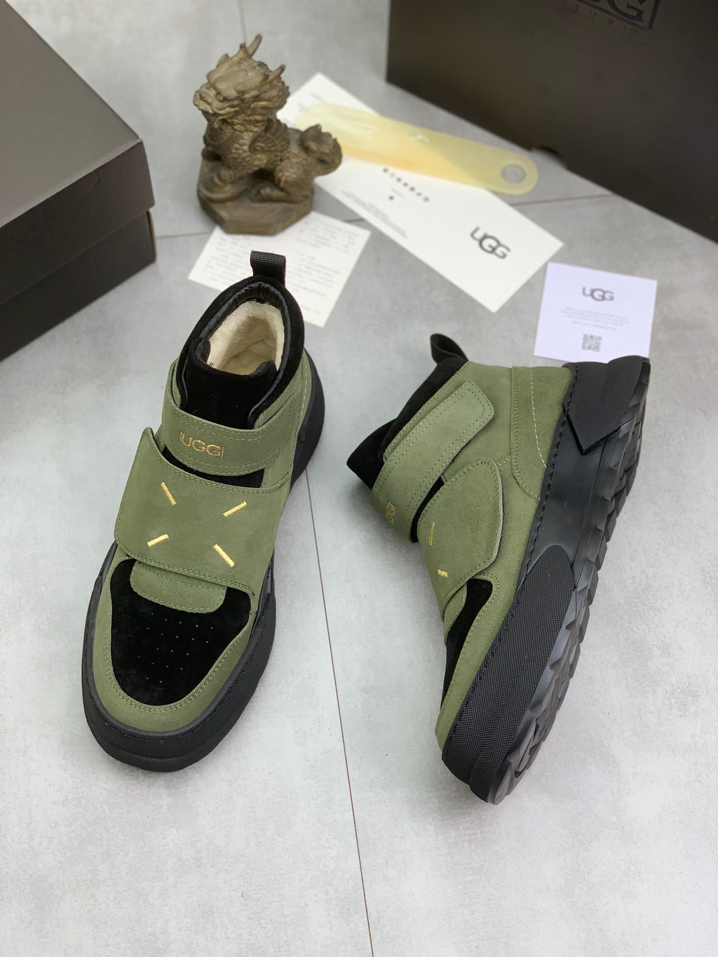 UGG Velcro Strap High-Top Sneaker Boot – Olive Green & Black