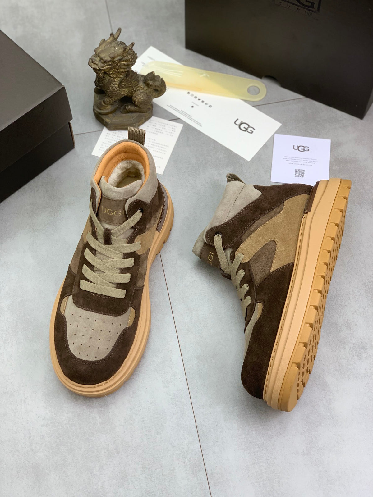 UGG Lug Sole High-Top Sneaker Boot – Dark Brown & Sand