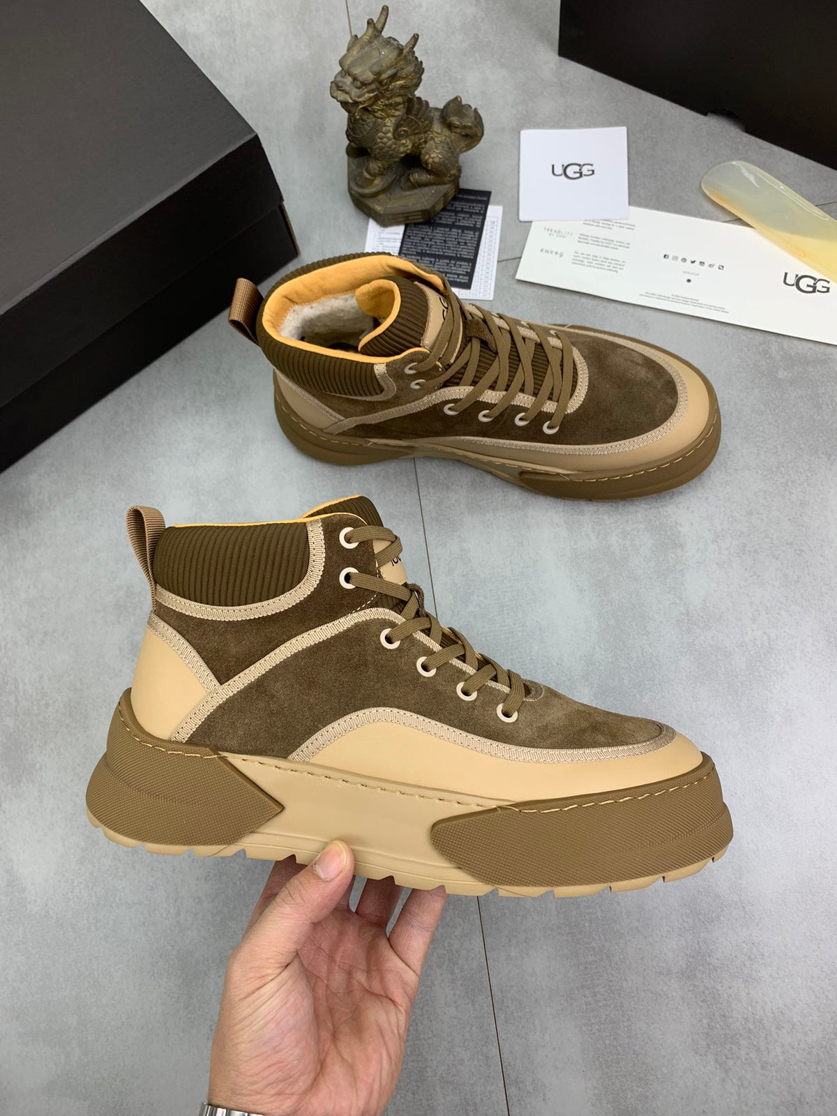 UGG Shearling Lace-Up Winter Boot – Olive & Sand
