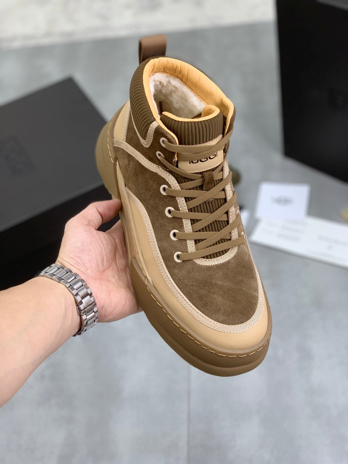 UGG Shearling Lace-Up Winter Boot – Olive & Sand