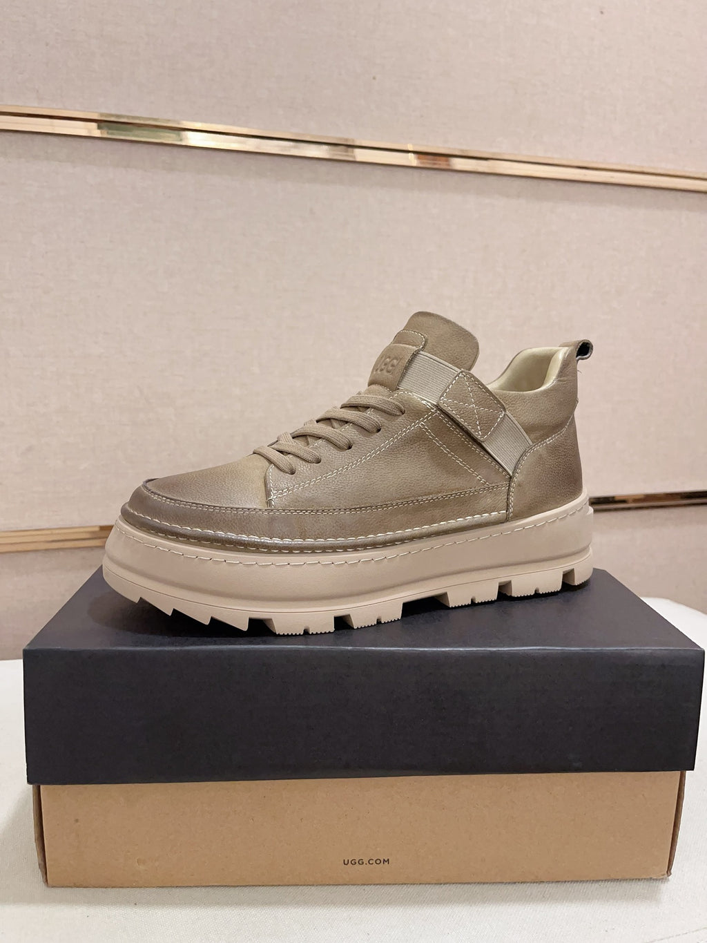 Premium Leather Platform Sneaker – Sand Khaki