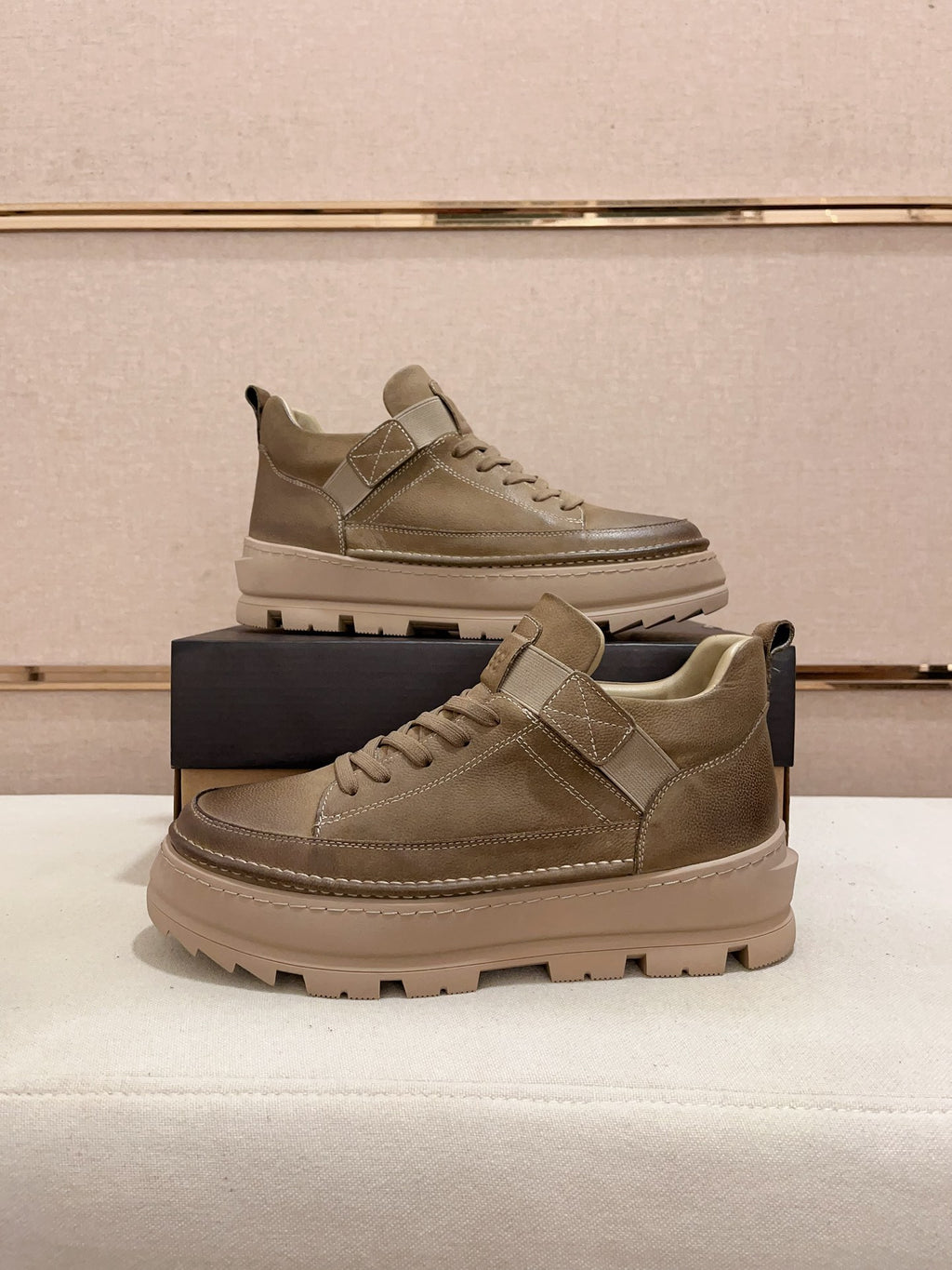 Premium Leather Platform Sneaker – Sand Khaki