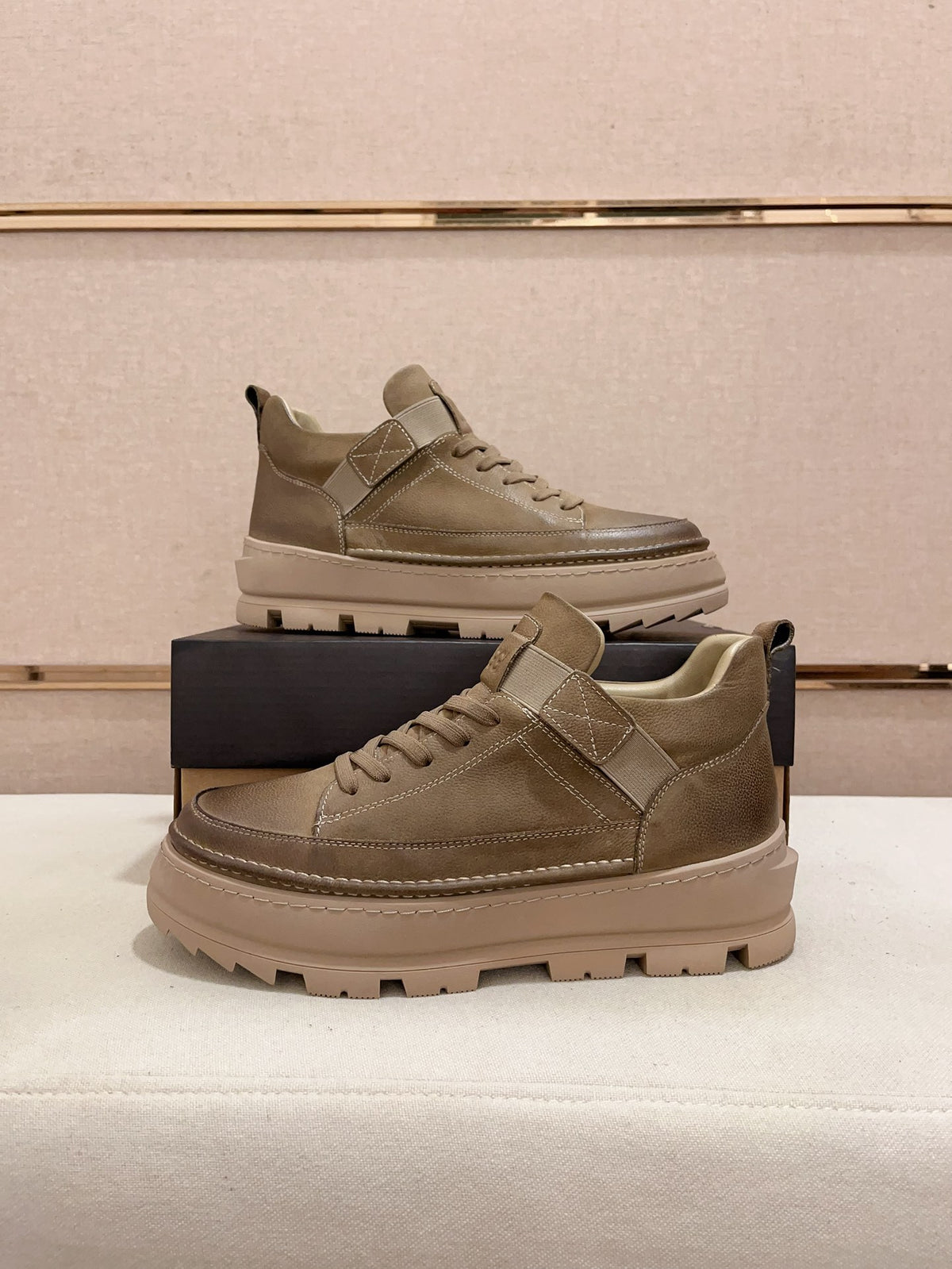 Premium Leather Platform Sneaker – Sand Khaki