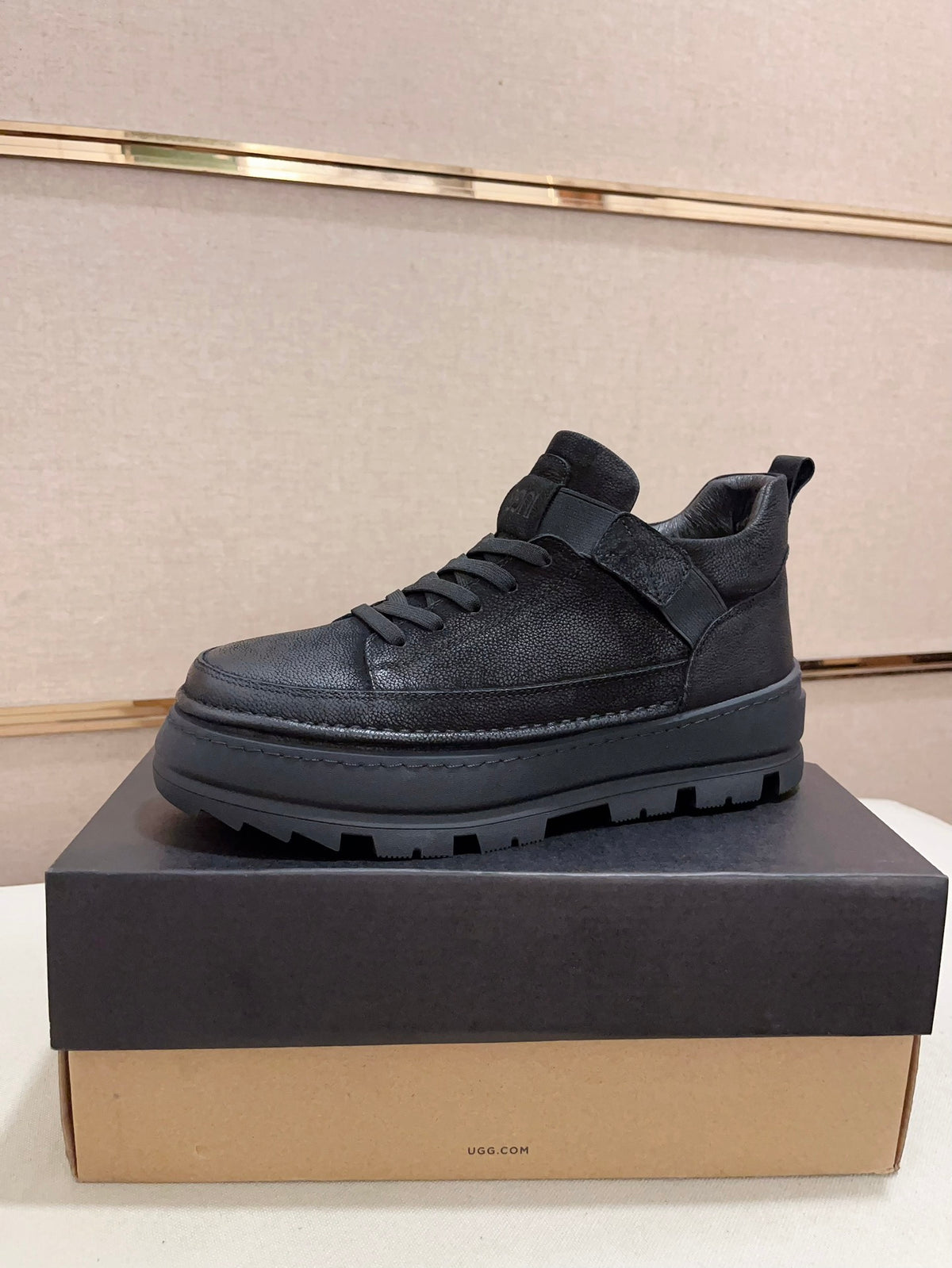 UGG Premium Leather Platform Sneaker – Triple Black