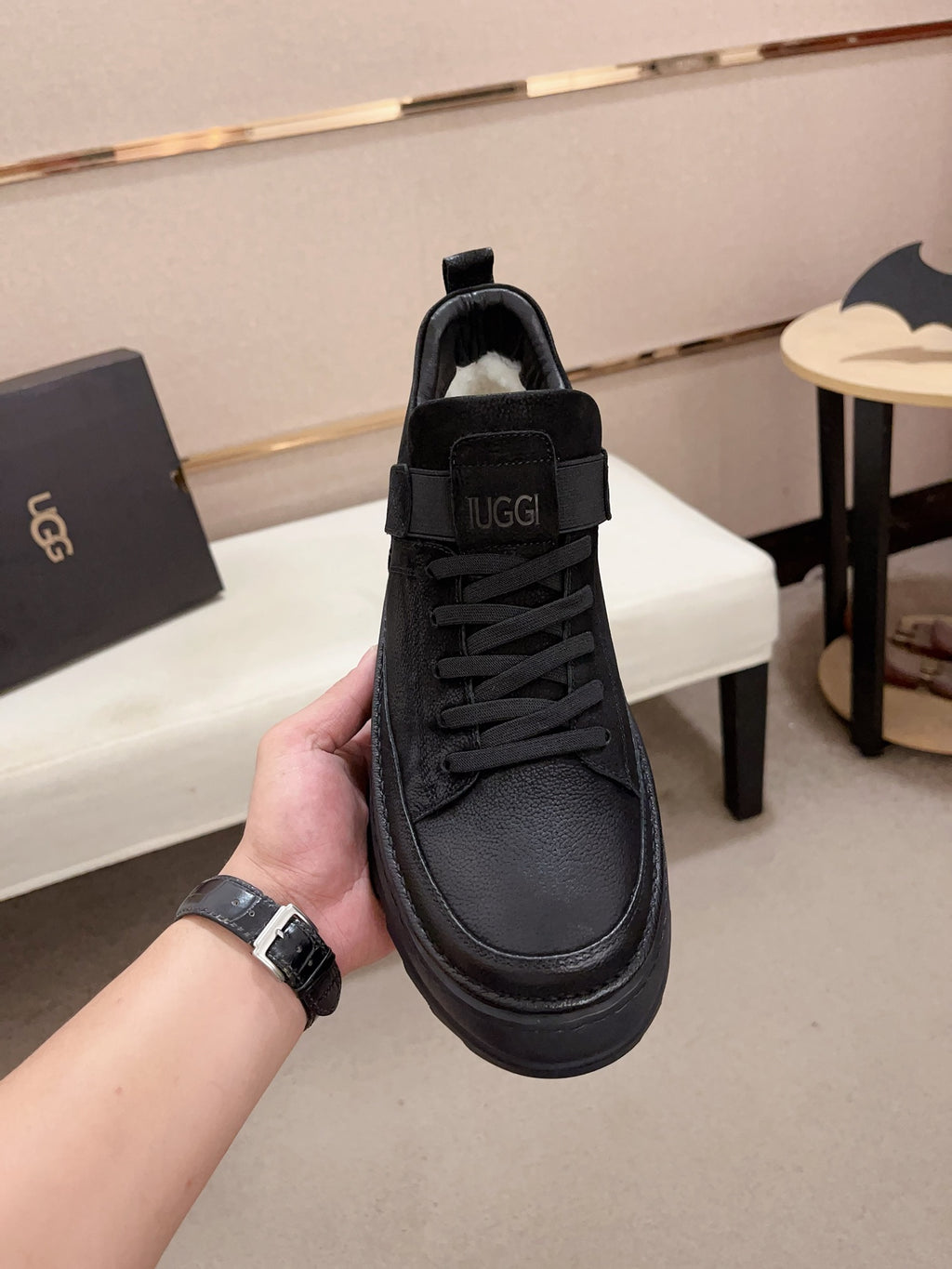 UGG Premium Leather Platform Sneaker – Triple Black