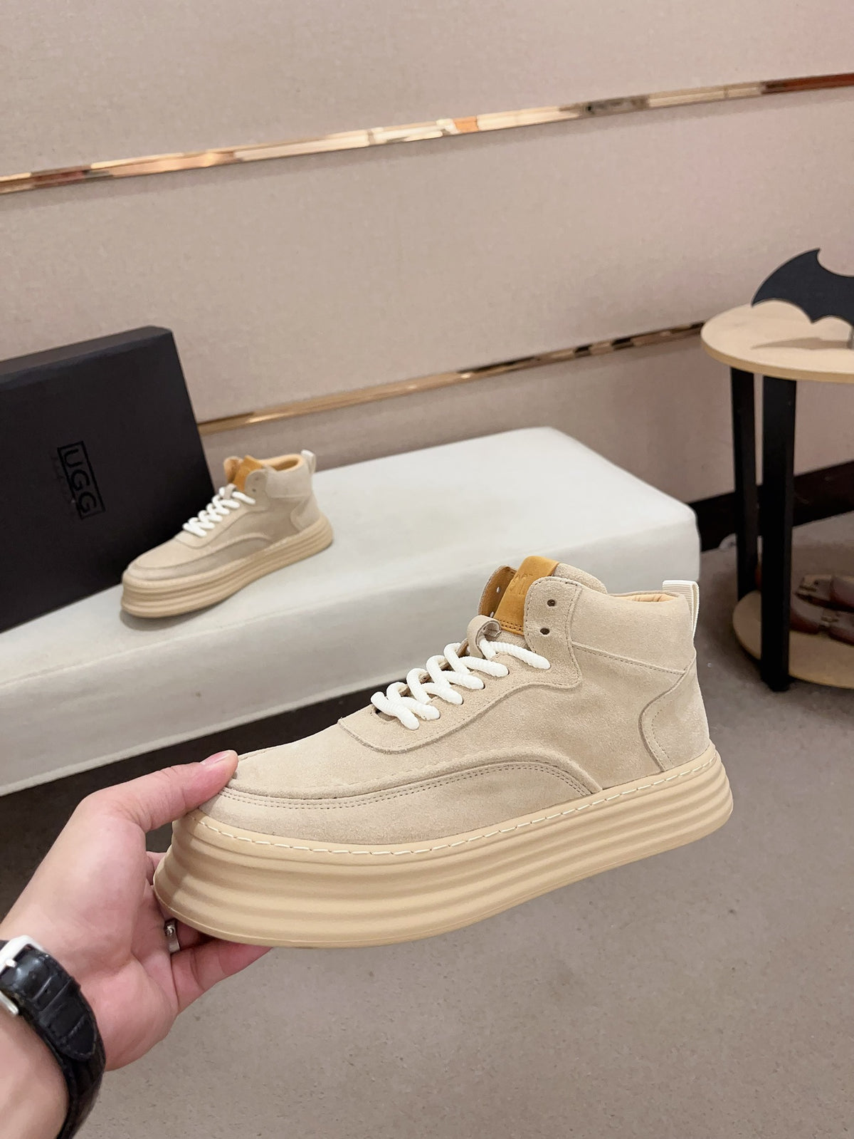 Premium Suede High-Top Platform Sneaker – Cream White