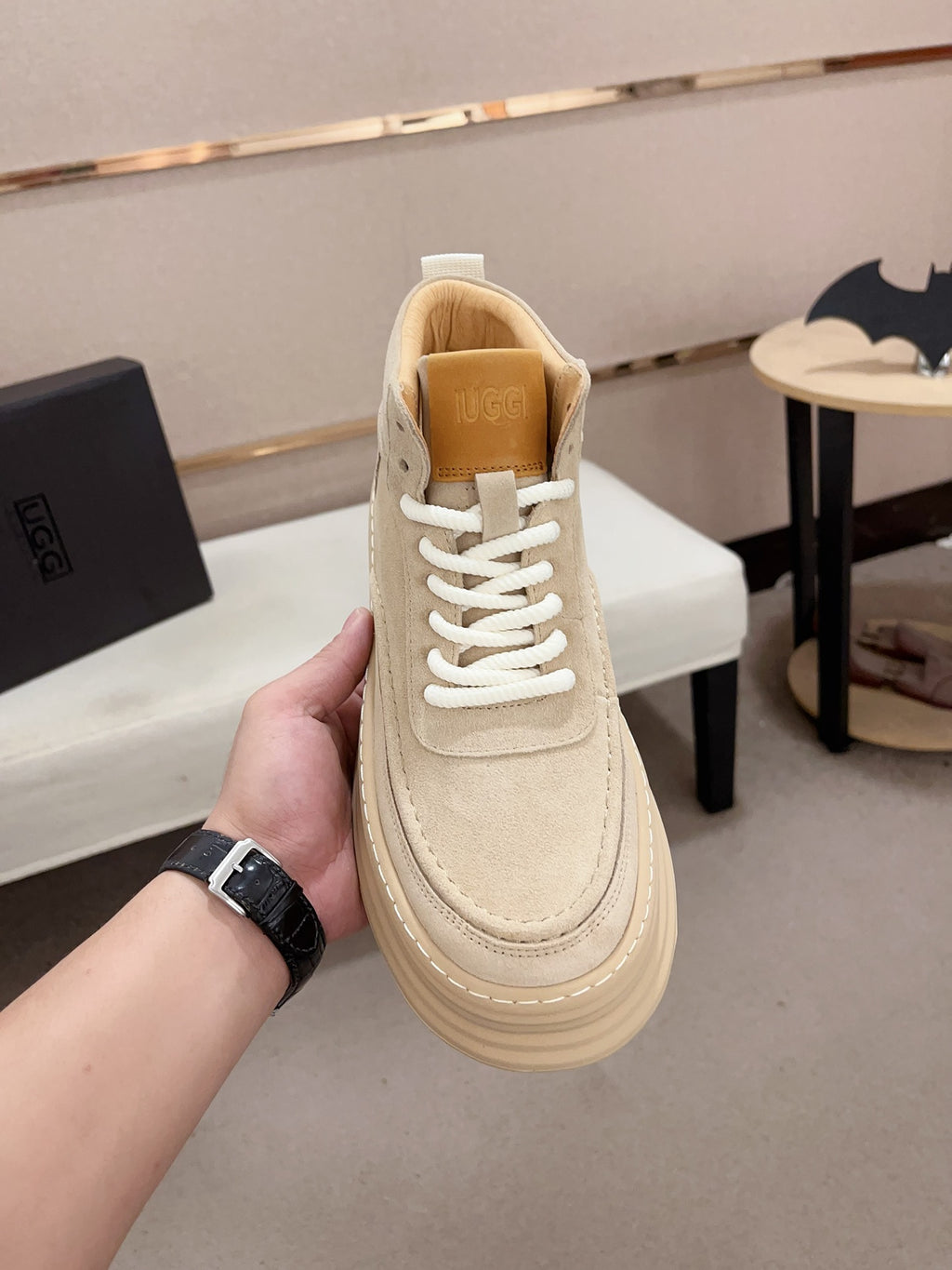 Premium Suede High-Top Platform Sneaker – Cream White