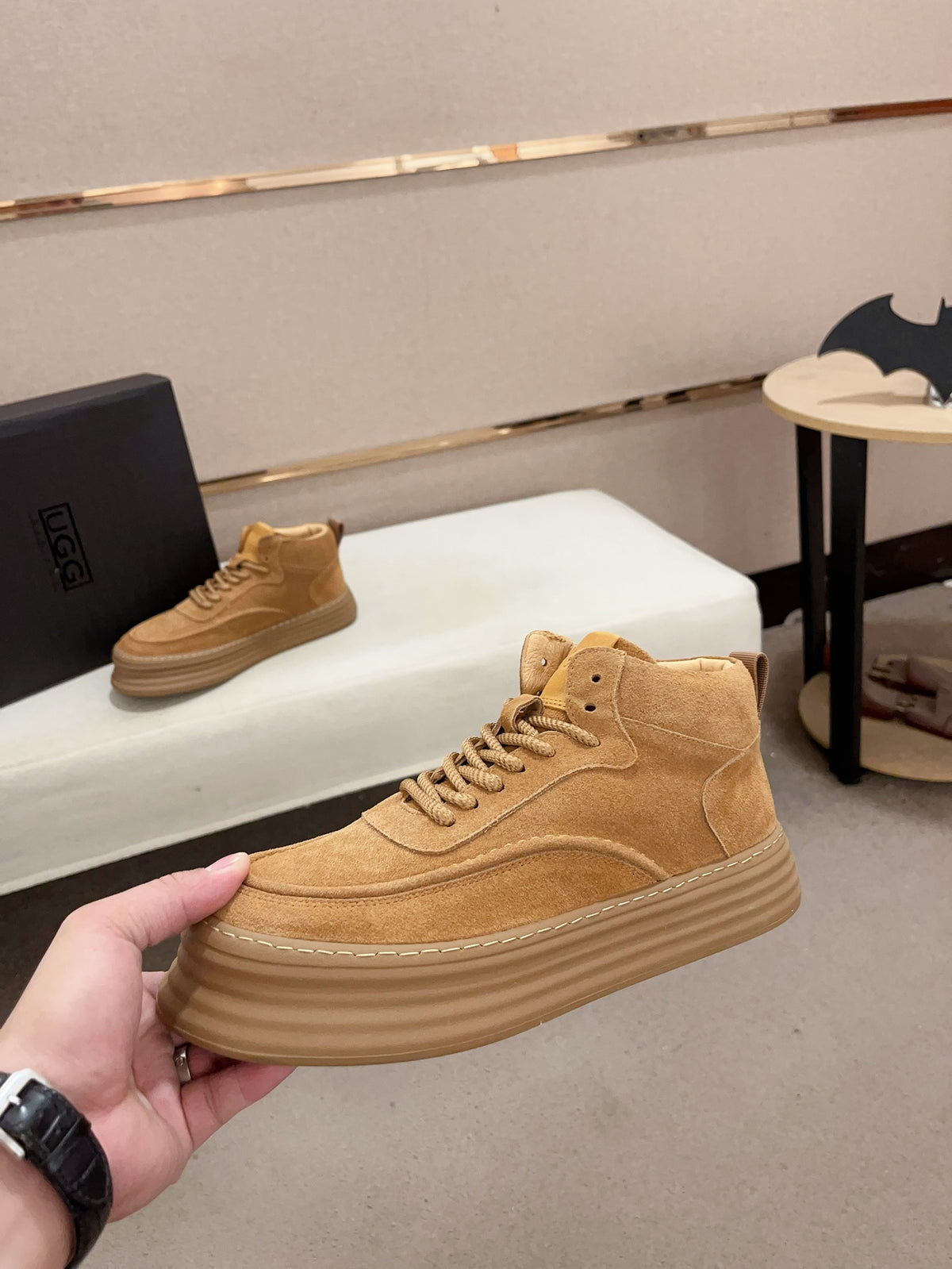 Premium Suede High-Top Platform Sneaker – Caramel