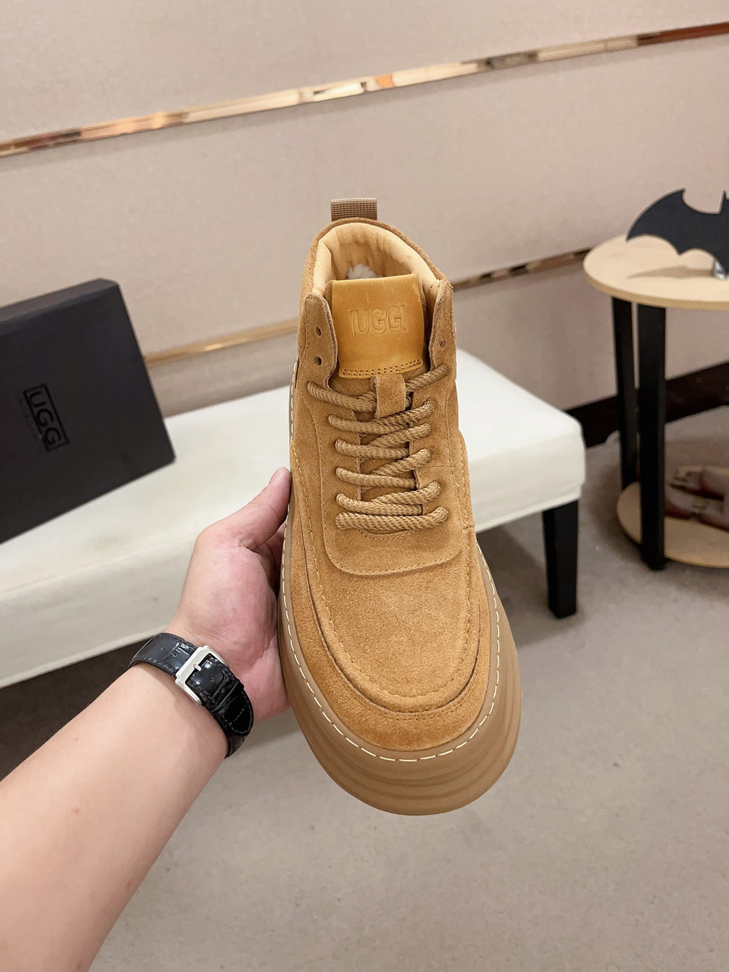 Premium Suede High-Top Platform Sneaker – Caramel