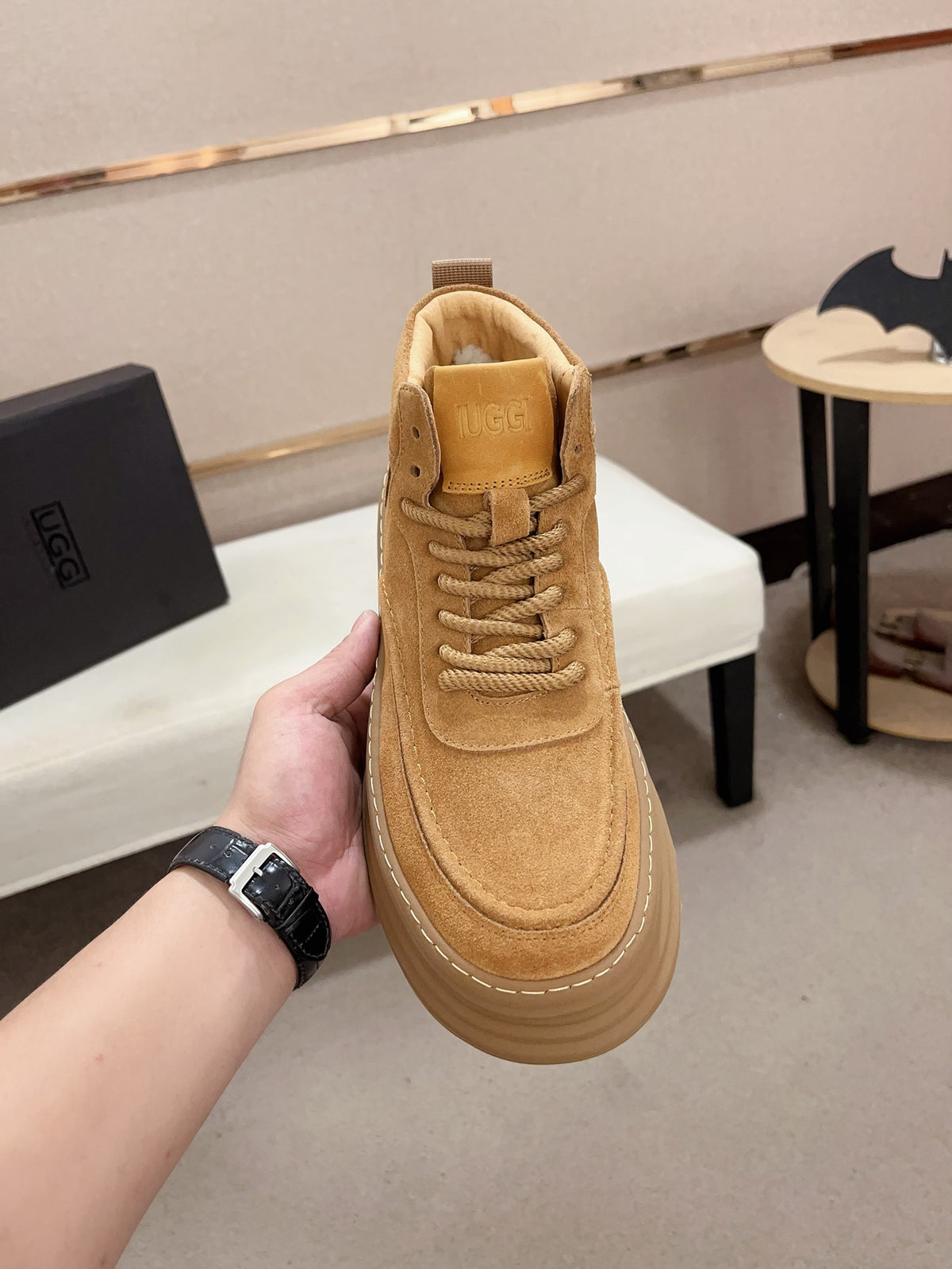 Premium Suede High-Top Platform Sneaker – Caramel