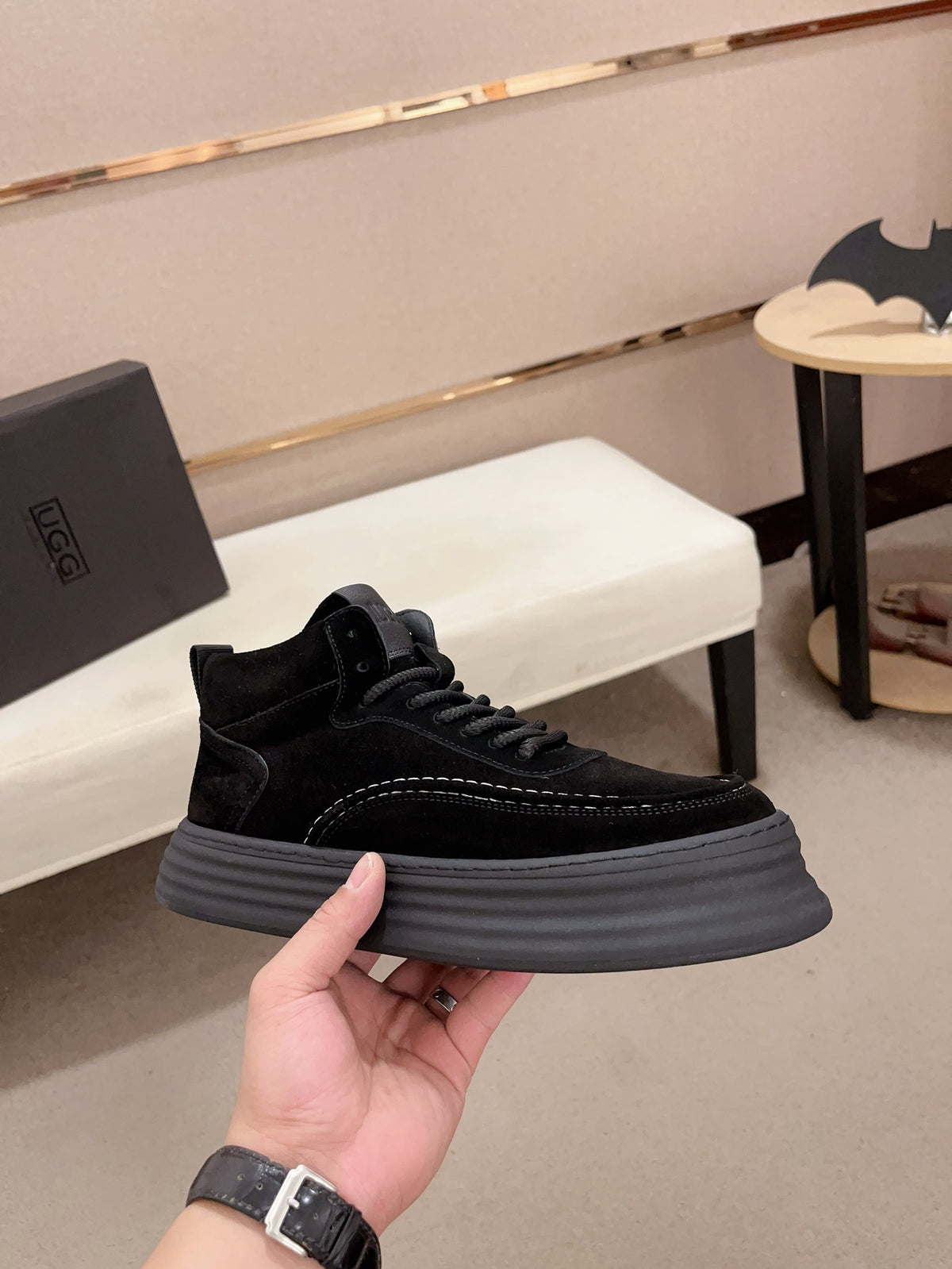 Premium Suede High-Top Platform Sneaker – Jet Black