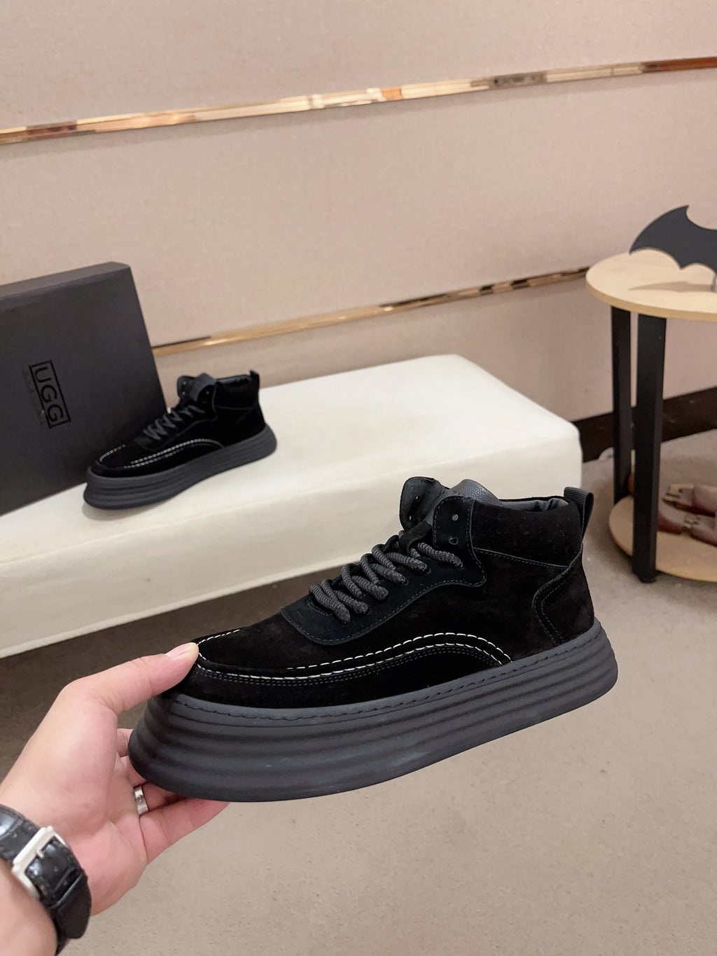 Premium Suede High-Top Platform Sneaker – Jet Black