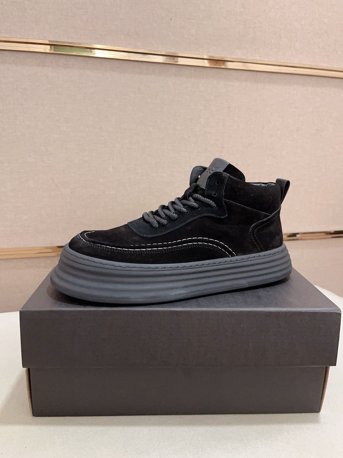Premium Suede High-Top Platform Sneaker – Jet Black