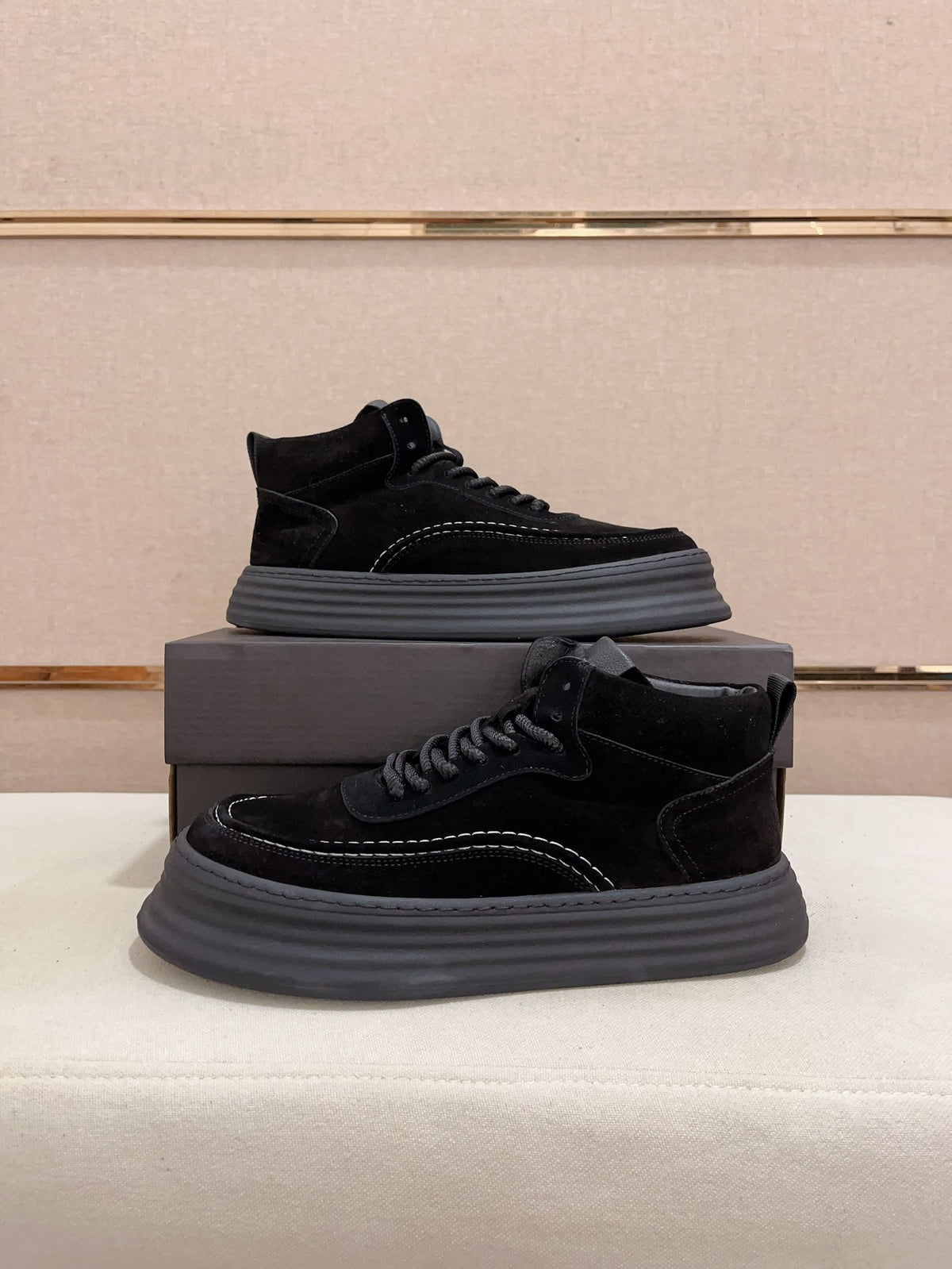 Premium Suede High-Top Platform Sneaker – Jet Black