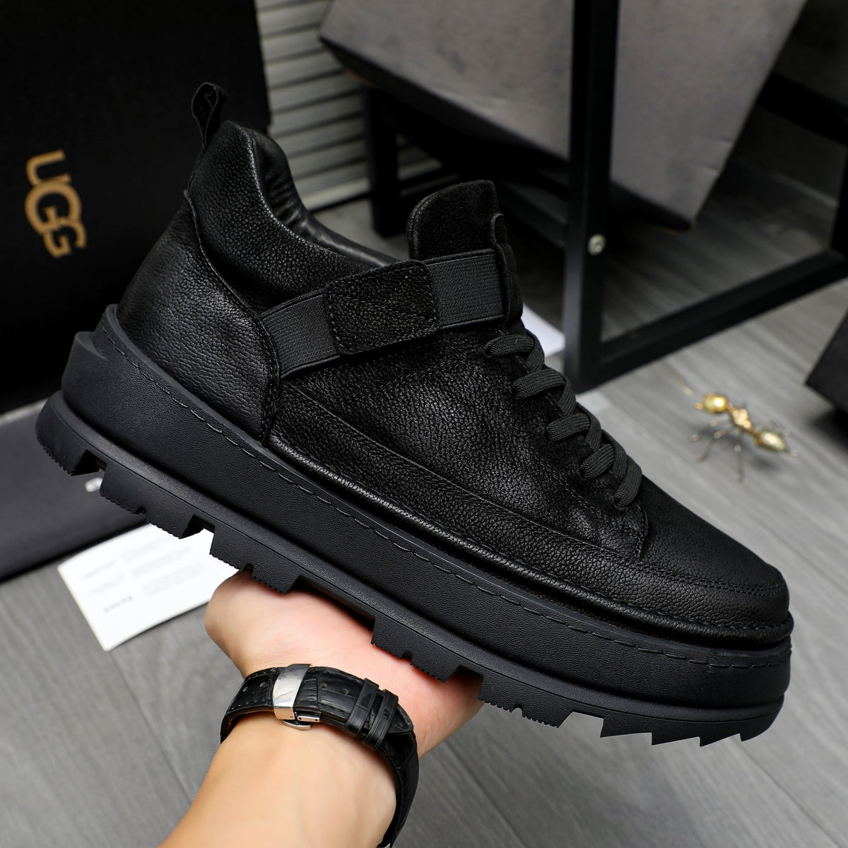 UGG Leather High-Top Sneaker – Triple Black