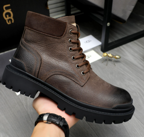 UGG Embossed Leather Lace-Up Boot – Dark Brown