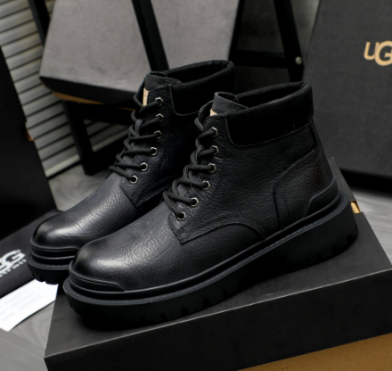 UGG Embossed Leather Lace-Up Boot – Triple Black