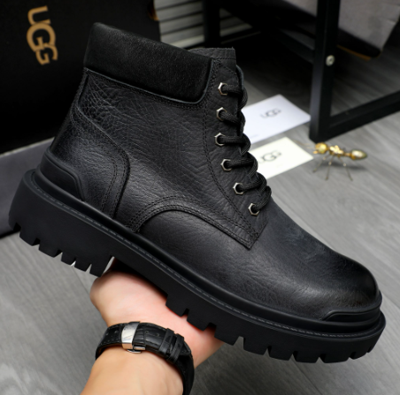 UGG Embossed Leather Lace-Up Boot – Triple Black