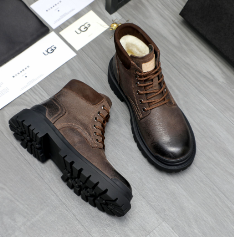 UGG Embossed Leather Lace-Up Boot – Dark Brown