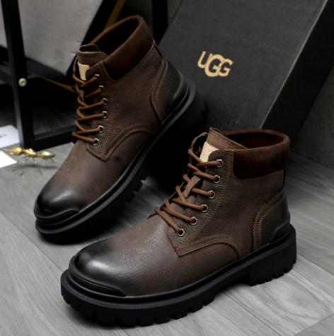 UGG Embossed Leather Lace-Up Boot – Dark Brown
